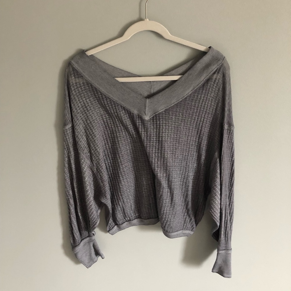 Free People waffle knit light grey long sleeve